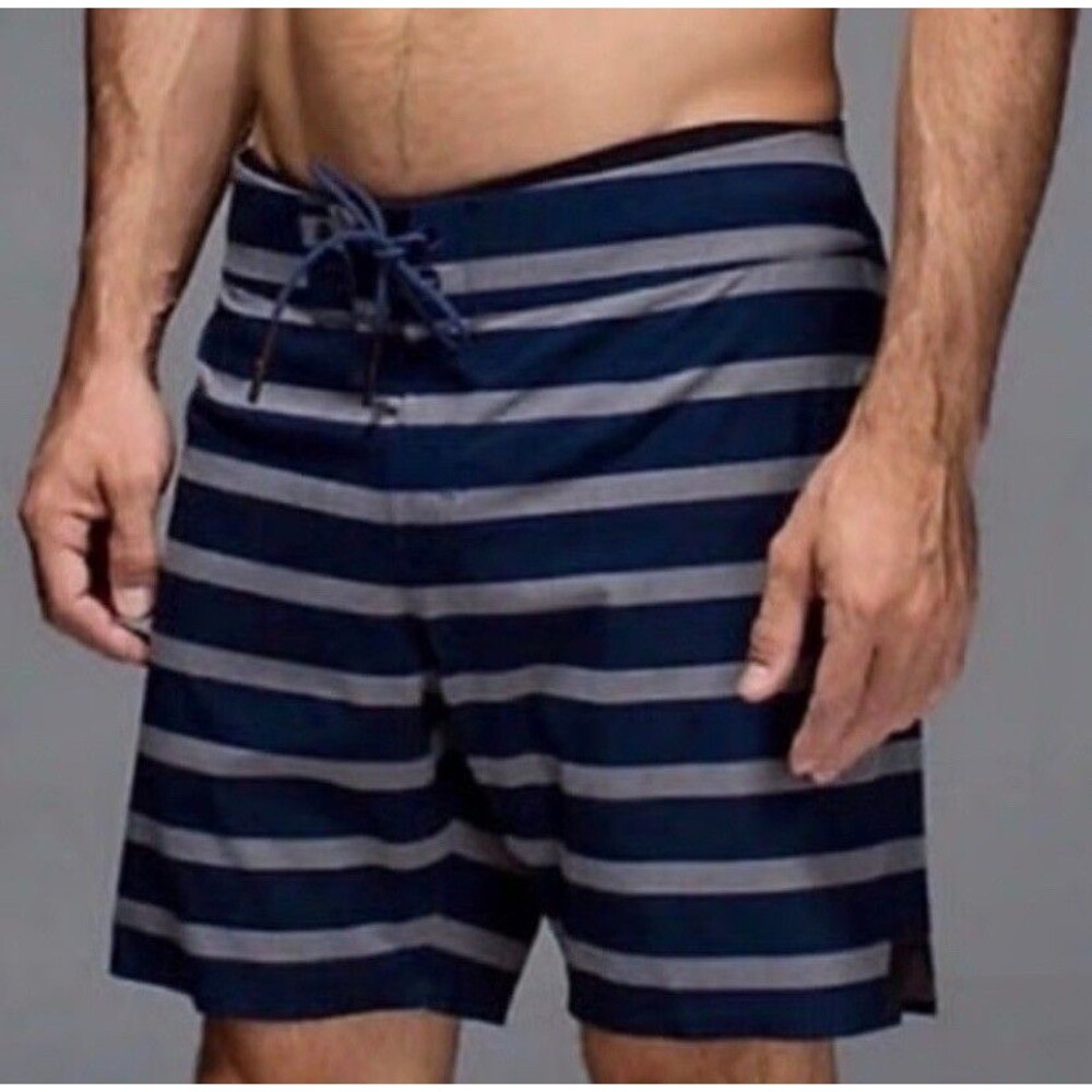 Lululemon Men’s Board Shorts Swim Trunks 38 Navy Blue & Gray Surfer Current